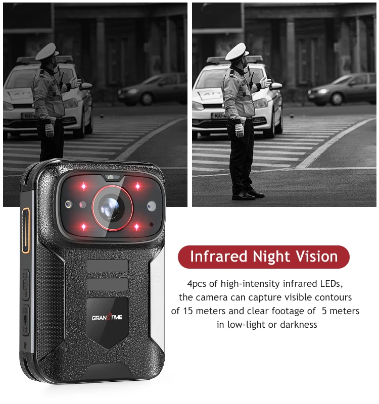 Grandtime 4G LTE body worn camera built-in Infrared night vision 1080P HD live streaming body recorder for for military security