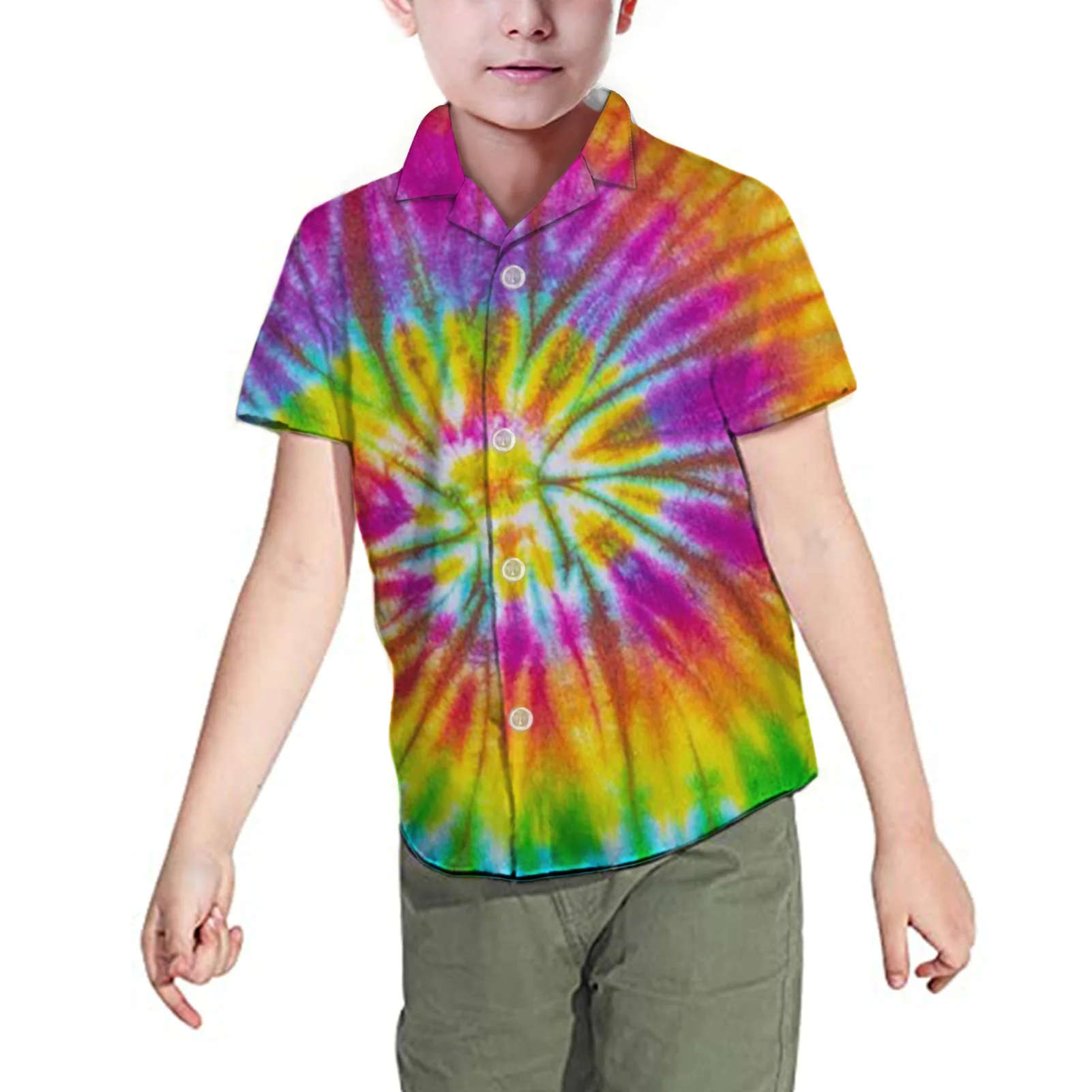 
Colorful Designer Kids Tie Dye Shirts Casual Children Boys Summer Tops Blouse Fashionable Student Short Sleeve Clothings In Bulk 