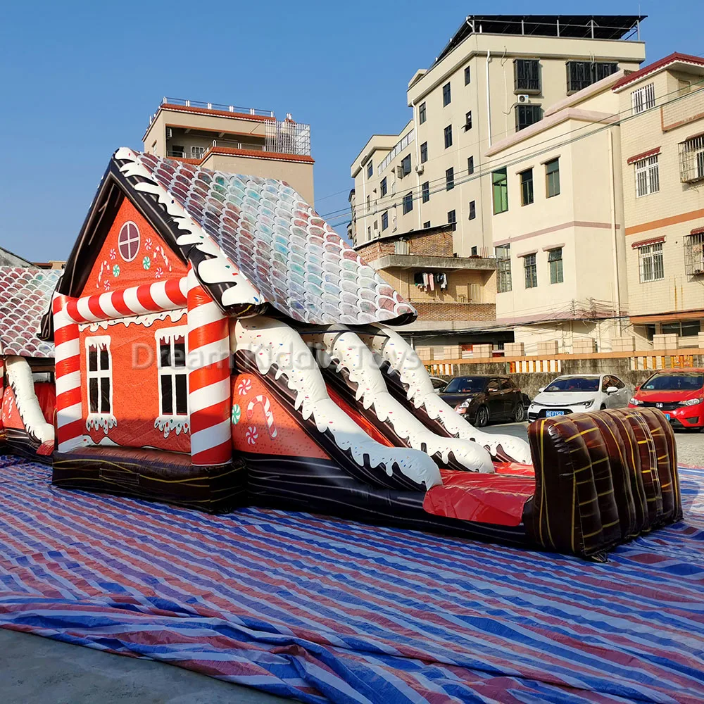 Gingerbread Bounce House With Dry Slide Combo Candy Inflatable Bouncer Christmas Jumper Jumping Bouncy Castle For Party Rental