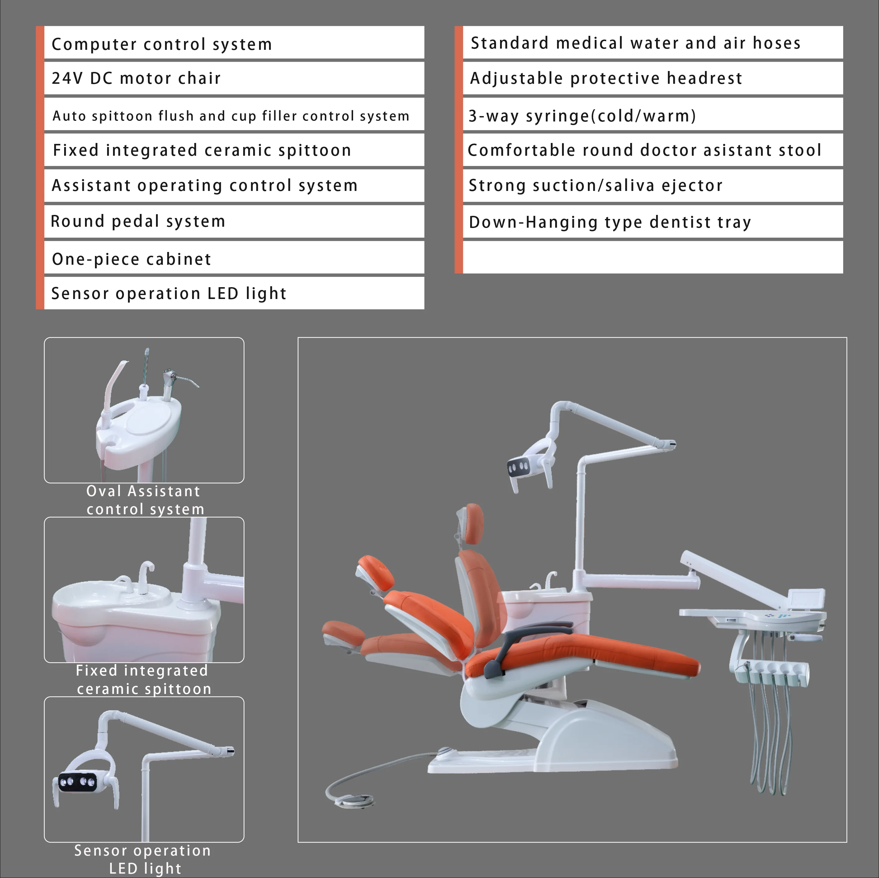 Dentist Lab Dental Chairs LED Compressor Unit for Clinic Teeth Hospital Equipment Electric Power Source Made Plastic Metal Steel