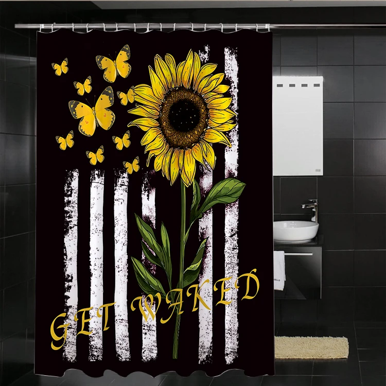 Современная декоративная душевая занавеска в виде подсолнуха из 100% полиэстера оптом для ванной