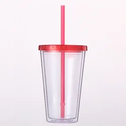 In Strock Classic Double Wall Tumbler Cup 16 oz Clear Insulated Acrylic Plastic Tumbler with Lid and Reusable Straw
