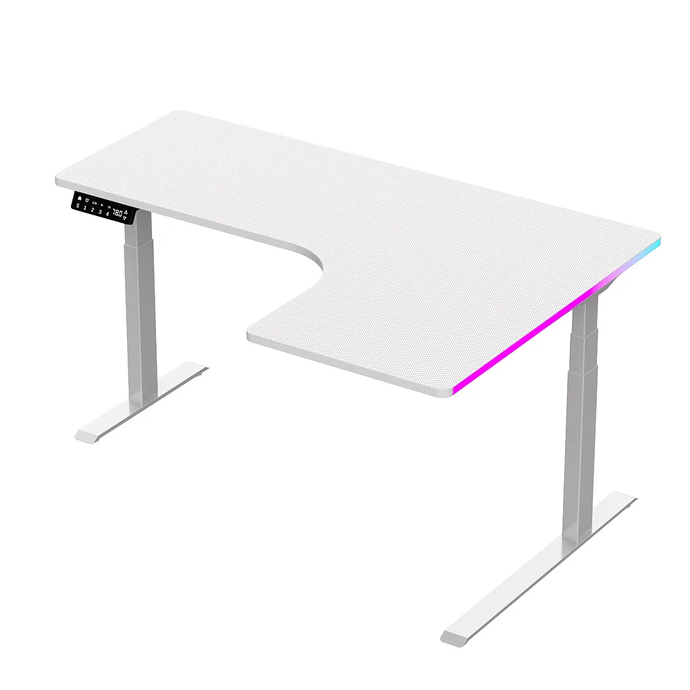 Gaming Computer Desk L-Shaped Corner Office Table RGB LED Carbon Wireless Charger USB-for Gamers Racers Workstation Black