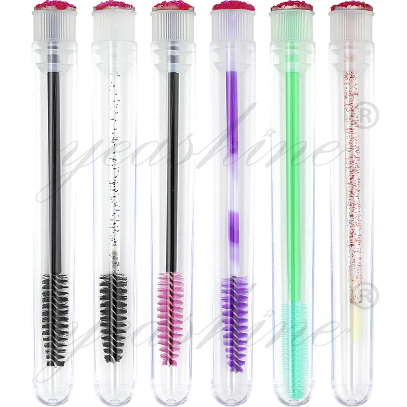 Disposable Diamond Edge Spooly Eyelash Spoolie Crystal Makeup Holder Eye Lash Mascara Wand Brush In Tube
