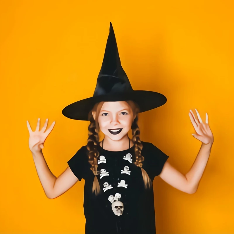 Black Witch Hat Cape Halloween Costume Wizard Cape Witch Cloak Hat  for Kids