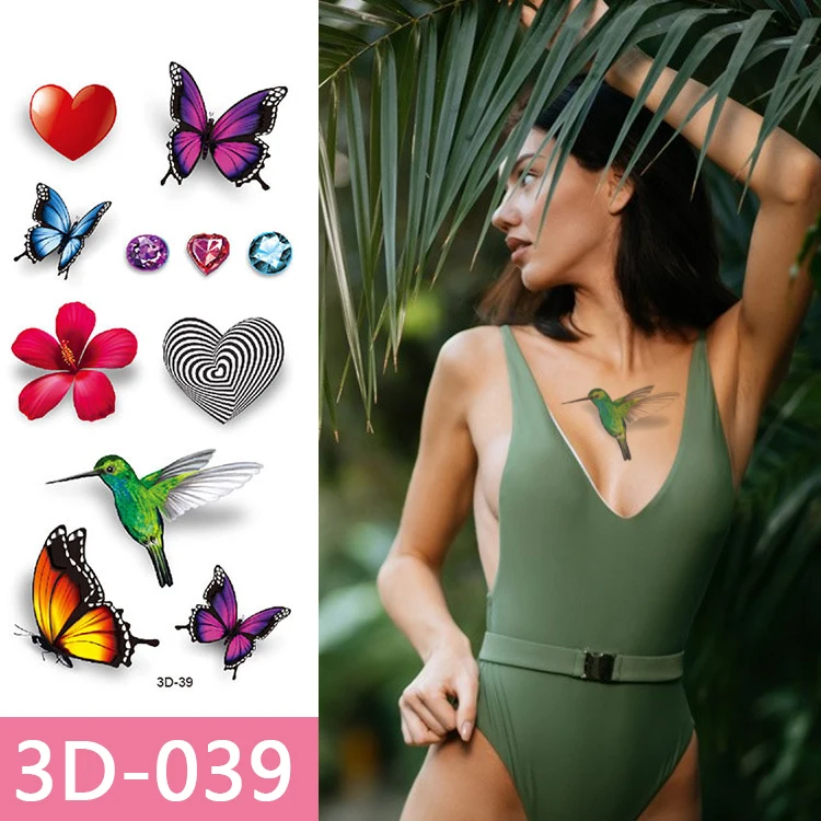 Colourful Waterproof Ink Printing 3D Butterfly Animal Flower Art Printed Sexy Waterproof Temporary Tattoo Stickers