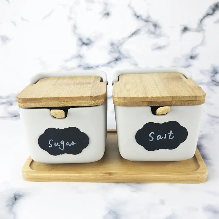 kitchen salt canisters square spice jar with bamboo lids
