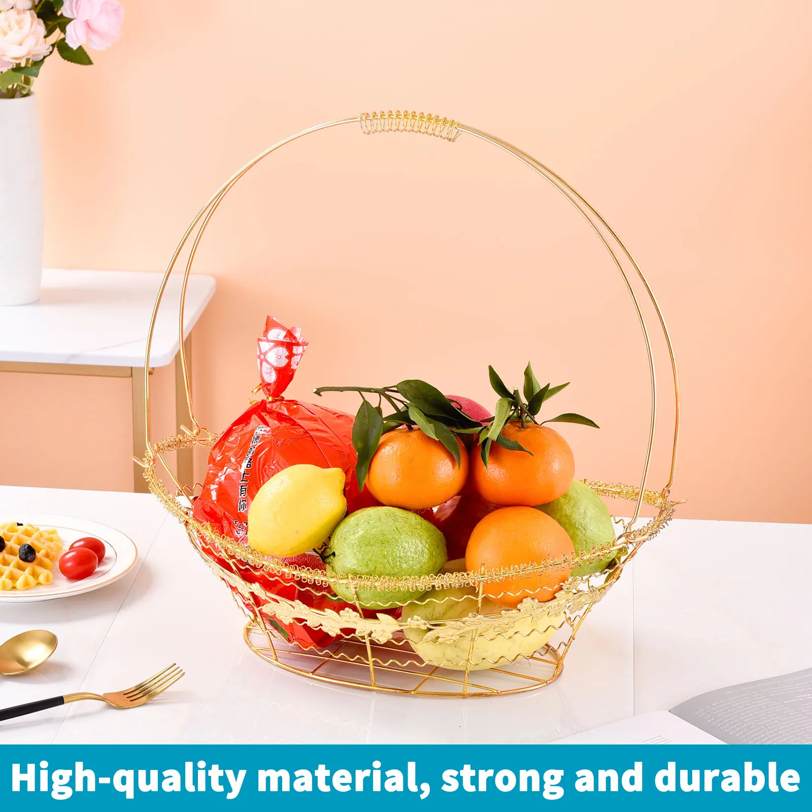 New design high-quality gold-plated ingot fashion customization metal golden fruit basket rack