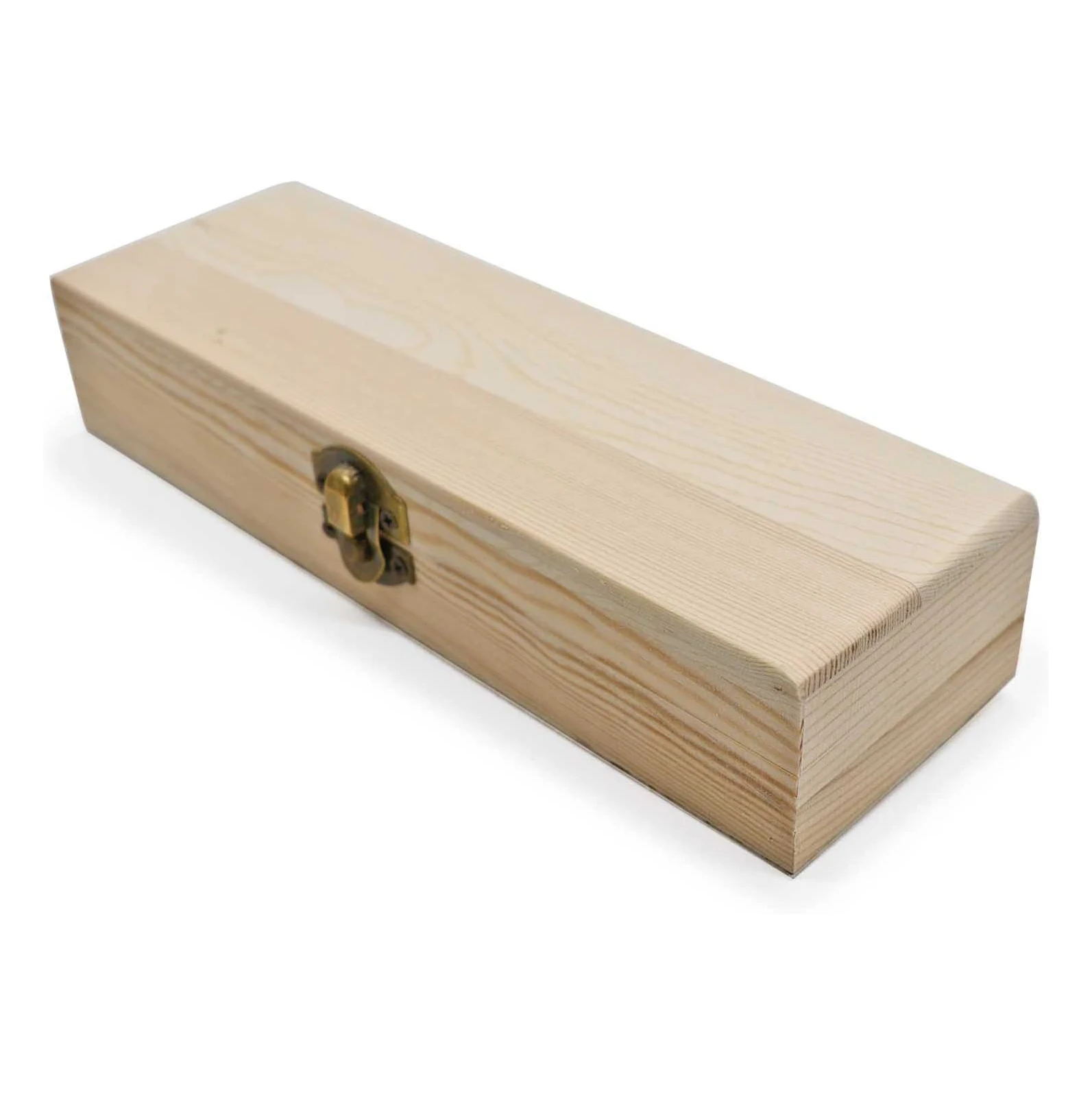 Plain Unfinished Wood Pencil Box, Unpainted Rectangle DIY Artist Tool and Brush Storage Box Case with Locking Clasp