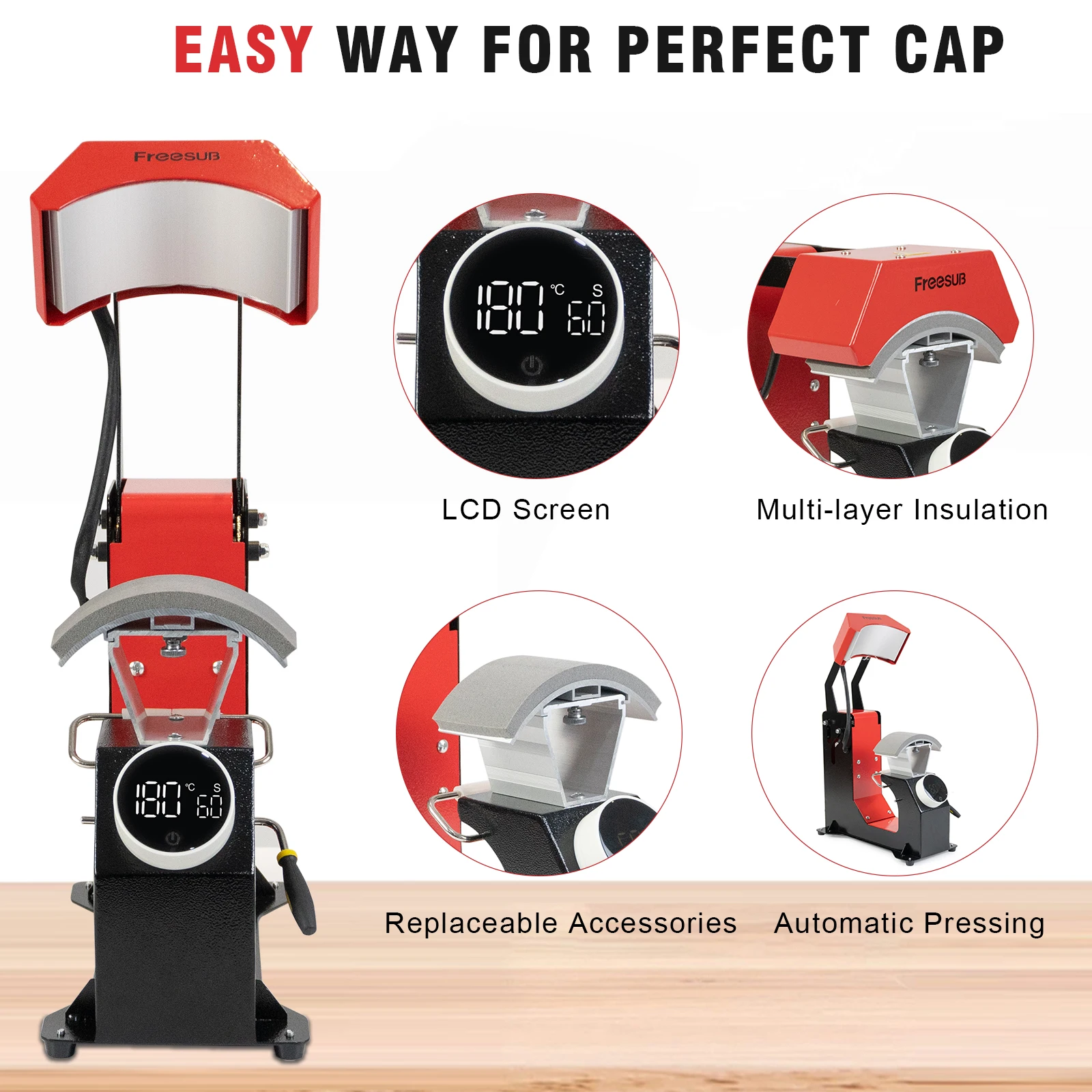 Freesub 3 in 1 automatic hat cap heat press machine hat printing machine F136