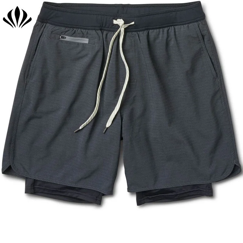 Wholesale mens casual sports wear mens  double layer training yoga running stockton camo shorts