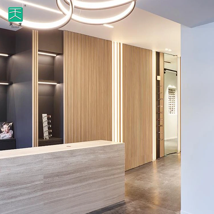 TianGe Akupanel Polyester Fiber Interior Wall Decor Acoustic Slat Wooden Wall Panel On Felt for Decor