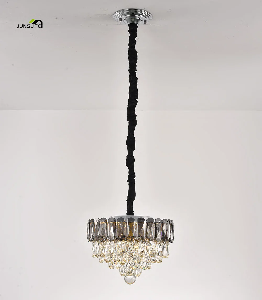 Luxury  smoky and clear cristal  hanging  chandelier light