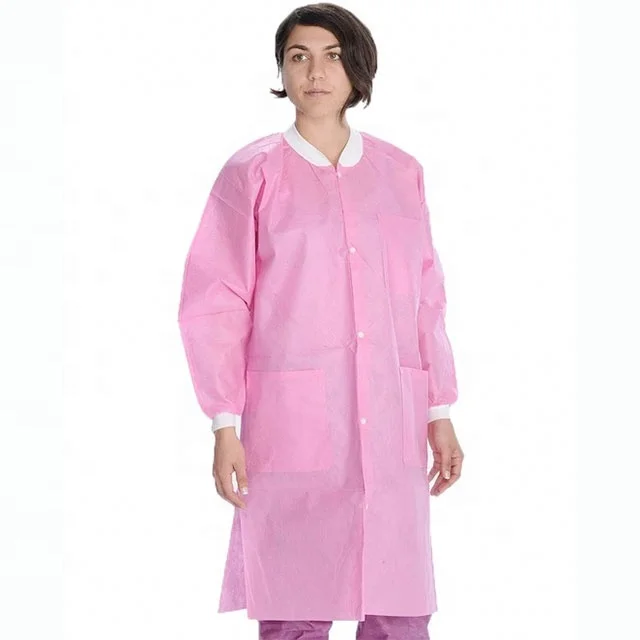 High Quality Wholesale Manufacturer Custom Pink PP SMS Disposable Medical Lab Coat for women doctor hospital lab coat