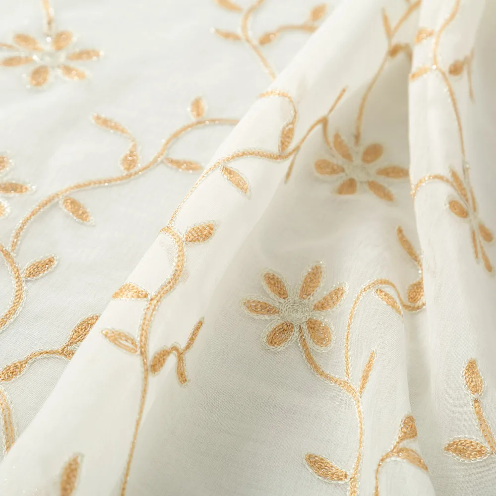 Melodieux flower germany embroidery semi sheer ready made curtain with backing  and valance