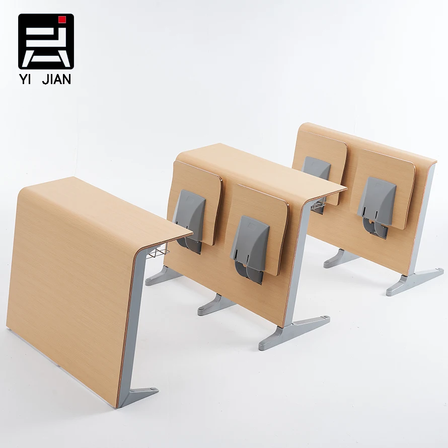 Modern Design Durable Wooden Table & Chair Set for University Auditorium Lecture Hall and College School with Writing Pad