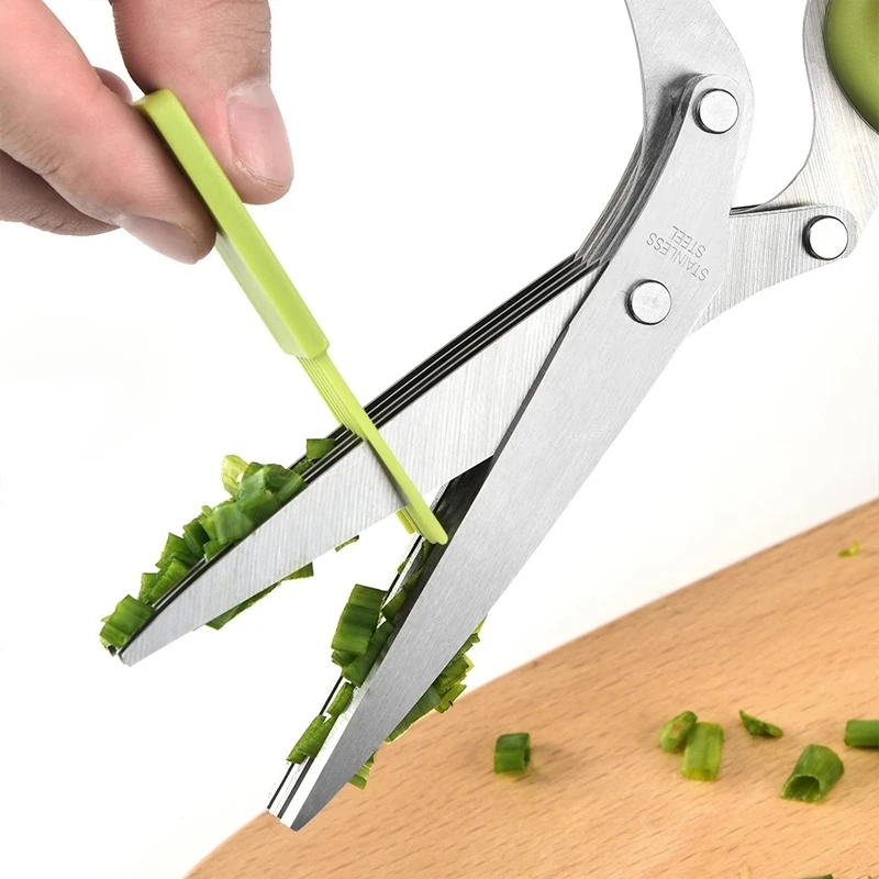 WONDERFUL Hot Sale KItchen Multifunctional Stainless Steel Scissors Scallion Herb Laver Spice Multi-Layers Vegetables Scissors