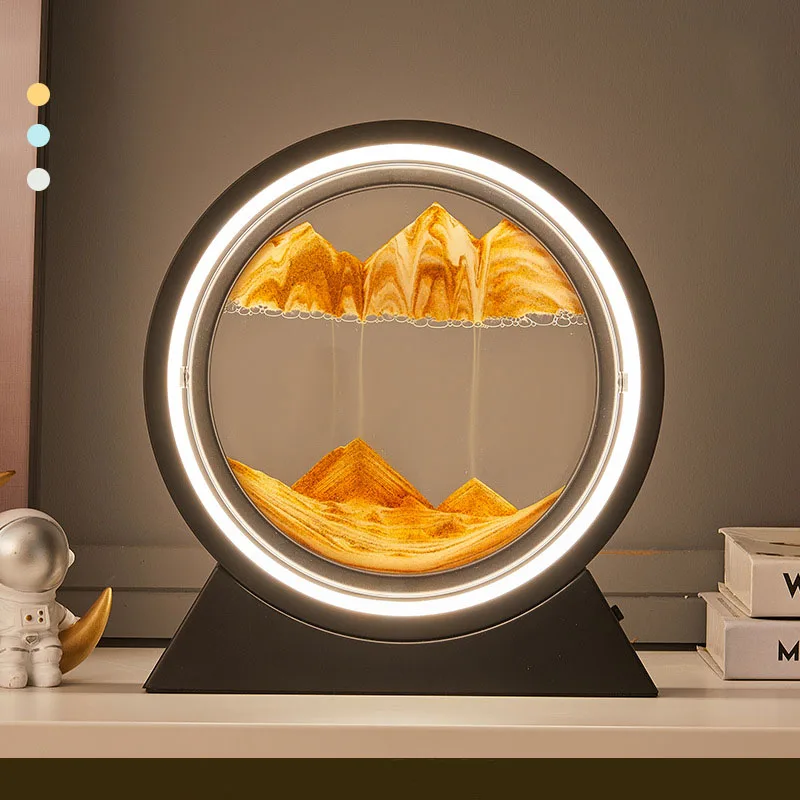 12 Inch USB Charging 3D Glass Moving Sandscapes Art Table Light For Bedroom Living Room Office Art Life