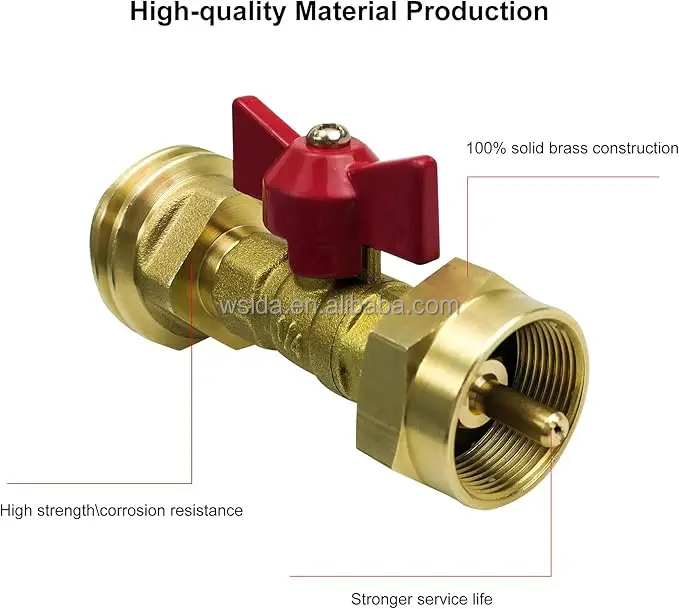 1 lb Propane Tank Adapter with Valve, 20 lb to 1lb Converter, Hook Up Small Propane Tanks When 20lb Ran Out, Solid Brass