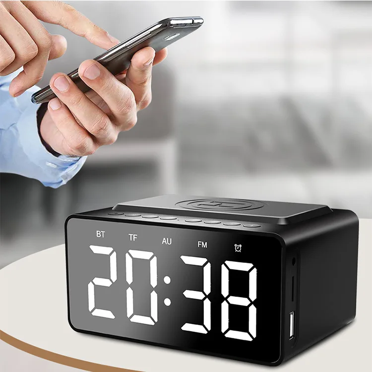 Bluetooth-Колонка BT508 BT 5 0 беспроводной музыкальный плеер зеркальный светодиодный цифровой будильник FM-радио колонка с беспроводным зарядным устройством