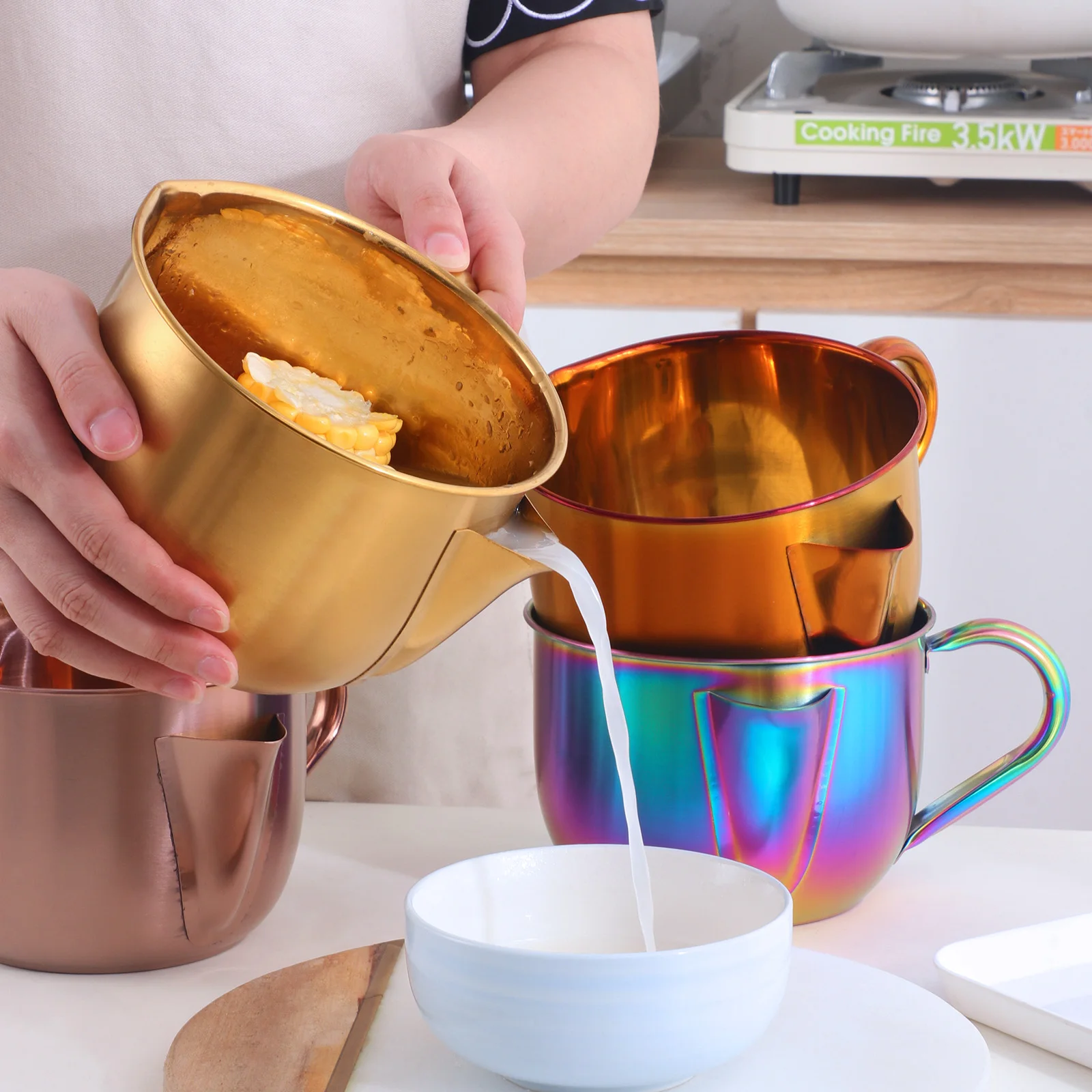 Hot Selling Customize 1000ML Stainless Steel Gravy Oil Soup Fat Separator Bowl Oiler Filter Strainer Cooking Pot Tableware