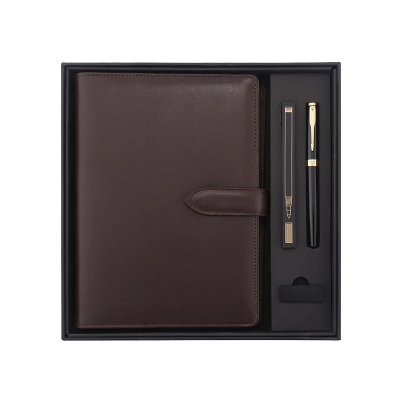 Custom 6 Ring Binder Diary 2024 Pu Leather Cover Business Pen Corporate Notebook Gift Set A5 Loose Leaf Binder Planner With Box