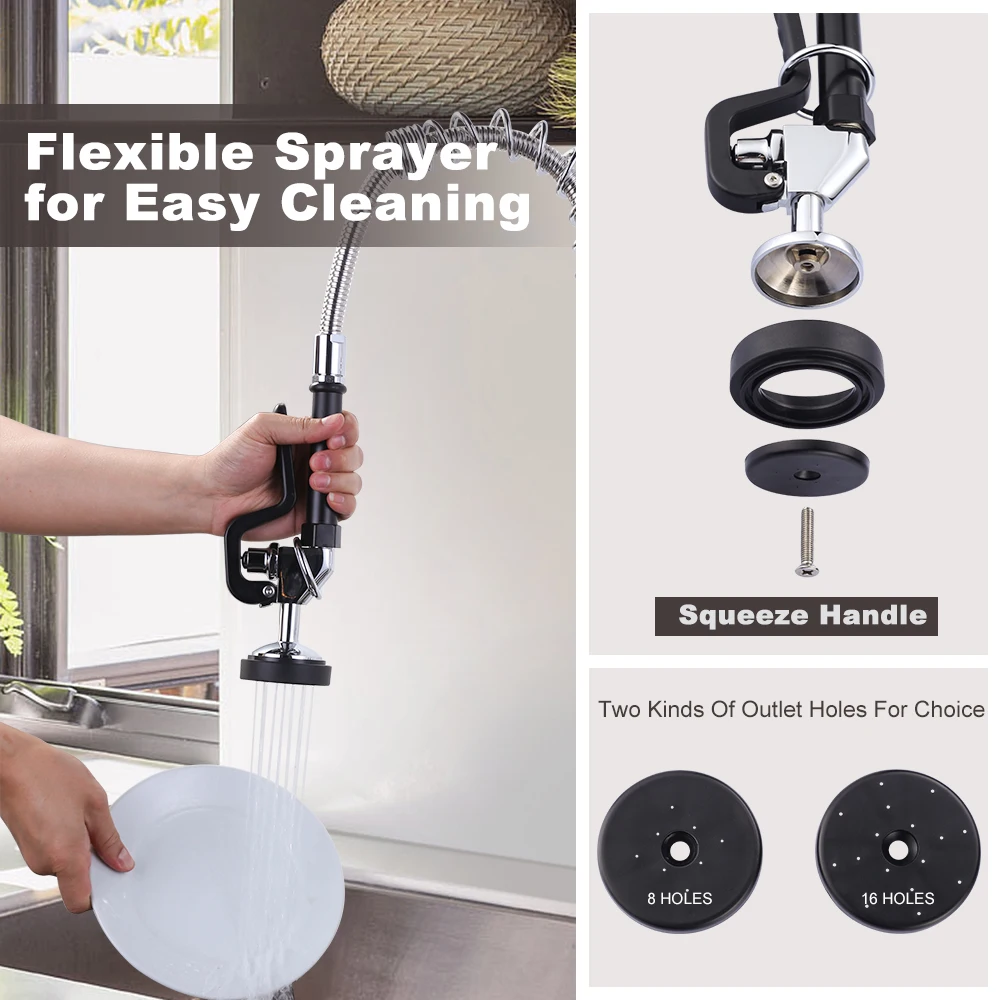 Industrial Style Pot Filler Kitchen Faucet with Pre Rinse Spray and Swing Spout Kitchen Dishes Washer Pre-rinse Faucet