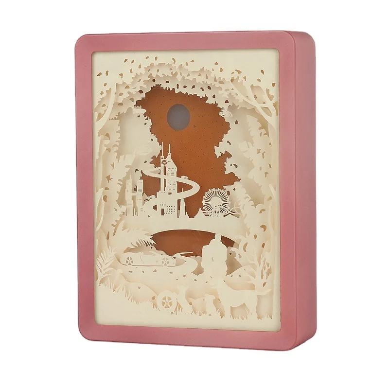Customized Shadowbox Display Case Photos paper laser cut Memory Box Picture Frame With Led Light
