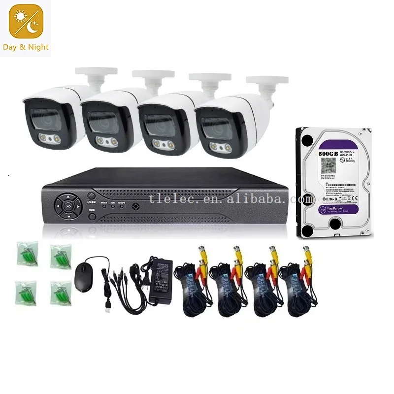 Система видеонаблюдения с 4 камерами, 1 МП, IR FHD, память 500 ГБ, 4-канальный видеорегистратор, комплект FULL HD-камер видеонаблюдения