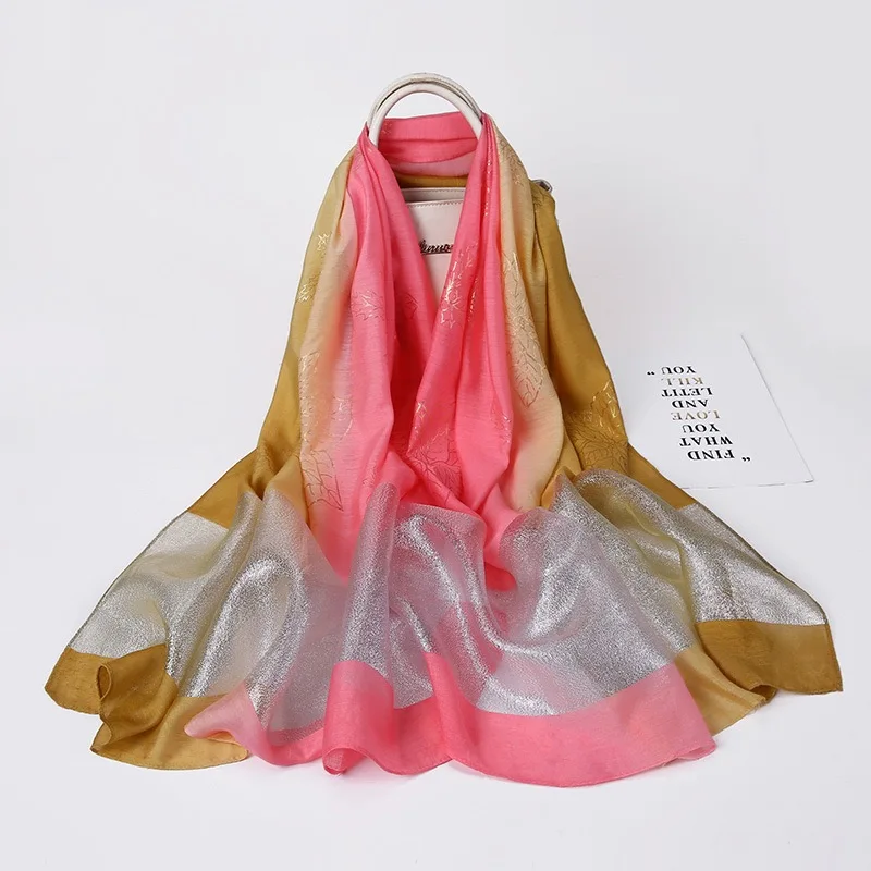 Fashion Malay Tudung Bawal Ladies Satin Silk Gold Stamping Hijab Scarf Double Color Stitching Headscarf Shawl