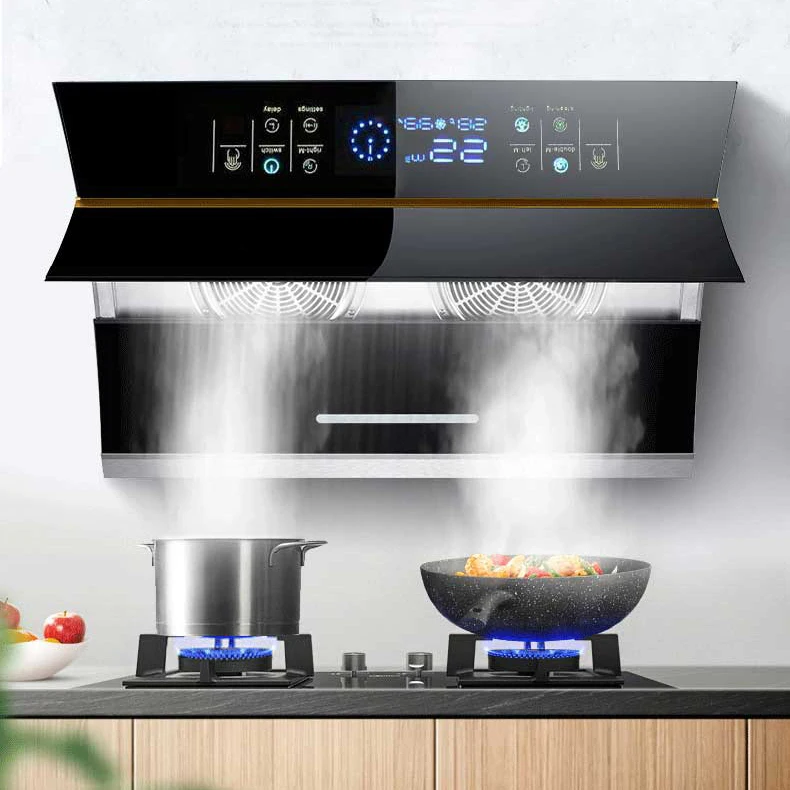 Wall mounted 48 inch double suction kitchen hood smoke extractor fan 24 36 black modern Infrared Sensor Switch Smart Range Hood