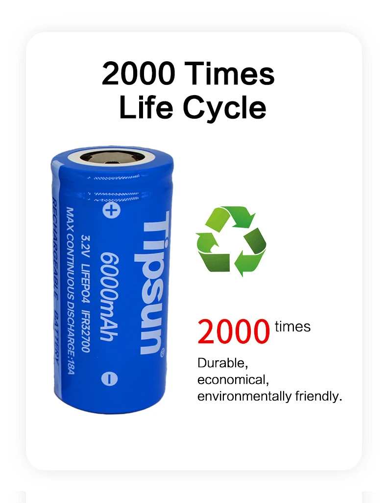 Tipsun 32650 lifepo4 battery 3.2v 6000mah bateria litio recargable for uv flashlight