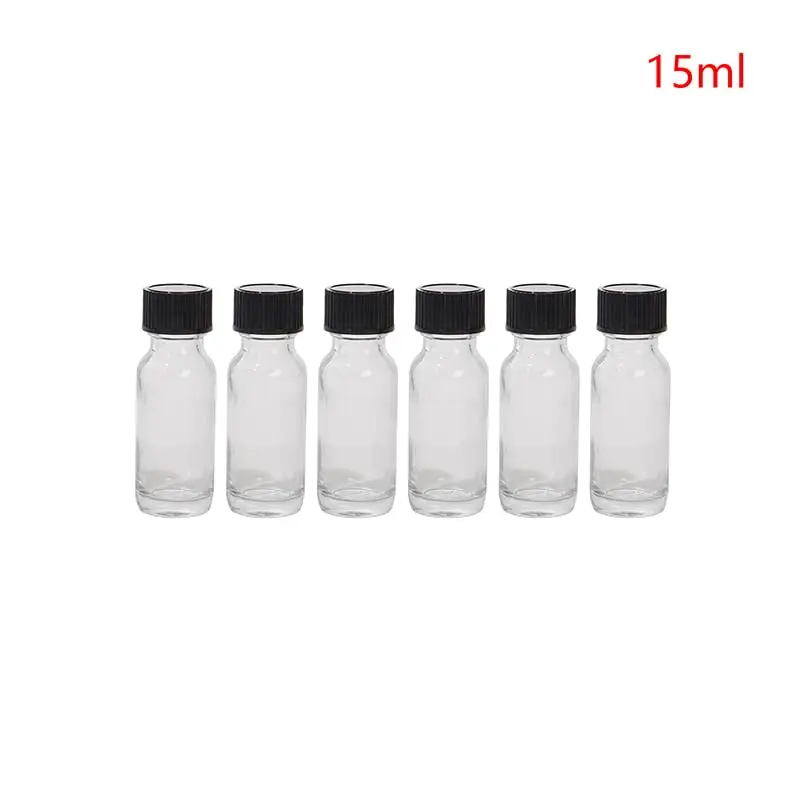 2 oz Small Clear Glass Boston Round  Bottles With Black Poly Cone Cap for Potion Juice  Ginger Shots  Oils