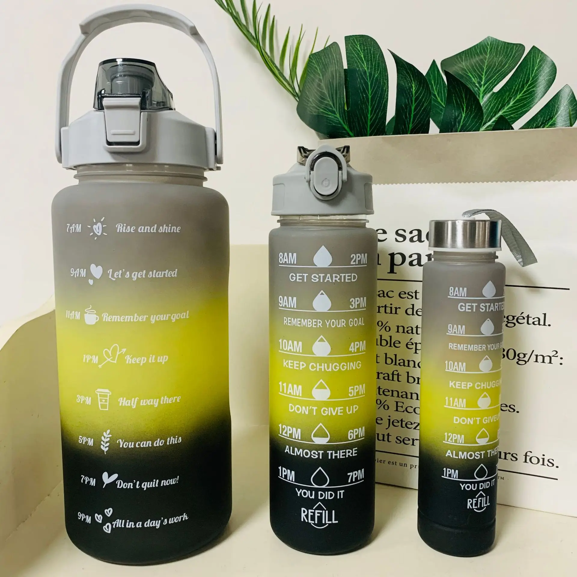 Sports Water Bottle 3pcs/Set Water Bottle Set 2000ML 900ML 300ML Portable Reusable Summer Cups