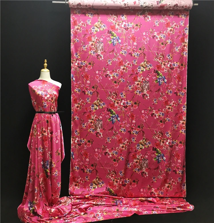 Шелковая вискозная ткань с цветочным принтом, атласная ткань, вискозная Ткань 16 мм