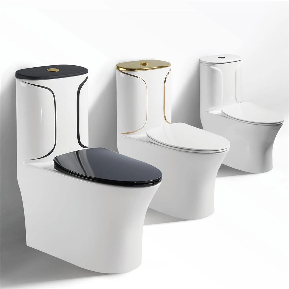 Cheap  luxury one piece sanitary ware wc gold rim ceramic s-trap toilet