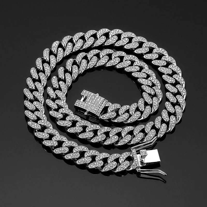 Hot Selling Fashion Cuban Chain Necklace Light Luxury All Collars Micro Rhinestone Necklace Men and Women Hiphop Necklace