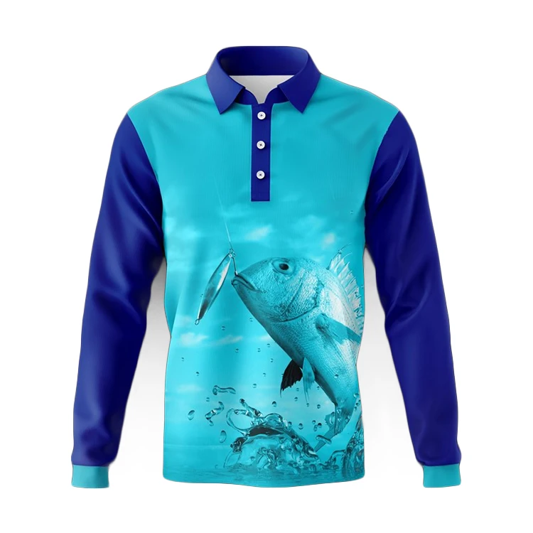 Custom sublimation fishing shirts button long sleeve  summer  UPF50+ youth fishing polo t-shirt wholesale