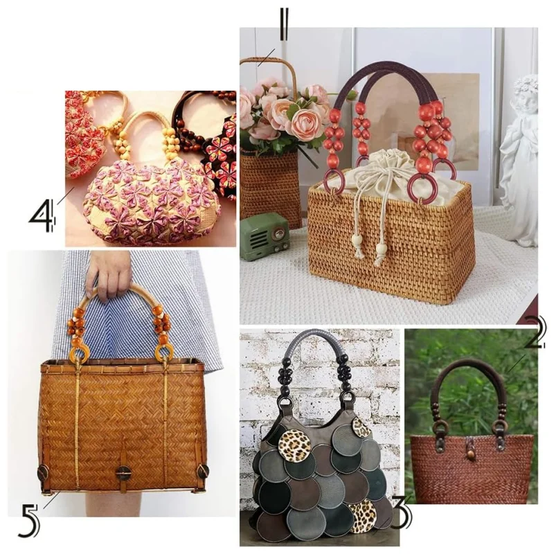 hot sale Wooden Beaded Replacement Purse Bag Handles,Nylon Rope Purse Straps for DIY Crochet Bag Making