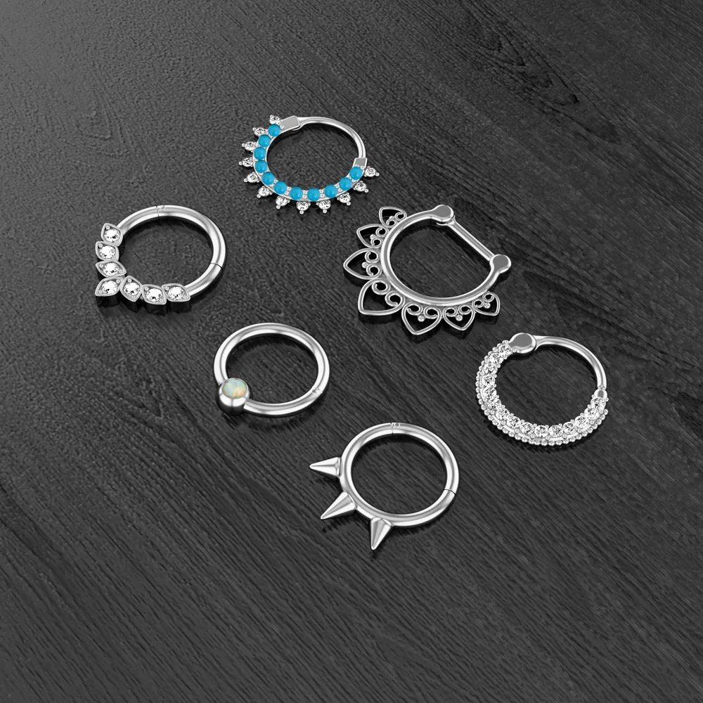 NUORO 1PC New Septum Piercing Ring Stainless Steel Nariz Lip Piercing Ear Cartilage Tragus Goth Piercing Opal Nose Ring