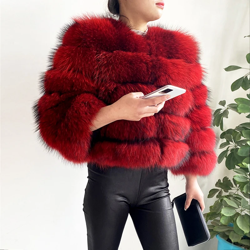 High Quality Winter Warm Thick Fur Jacket Women Real Raccoon Fur Coats For Ladies