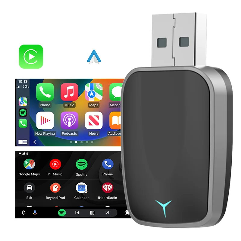 Fast Connection Music Playback Support Music Wireless Carplay Android Auto Adapter with Plug-and-Play