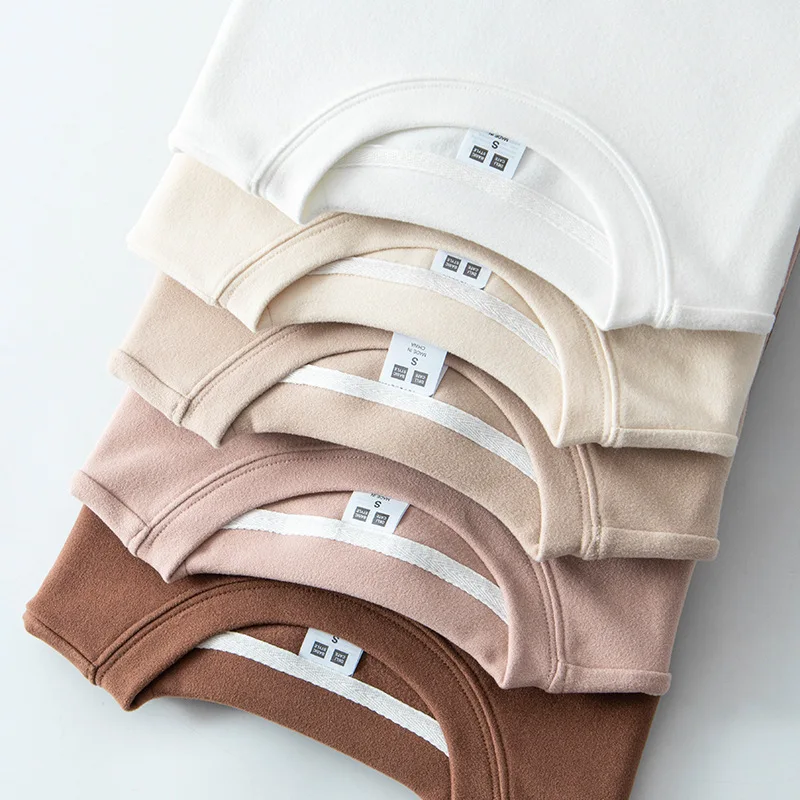 Double-sided velvet warm long-sleeved T-shirt autumn and winter plus velvet thickened t-shirt brushed top bottoming shirt