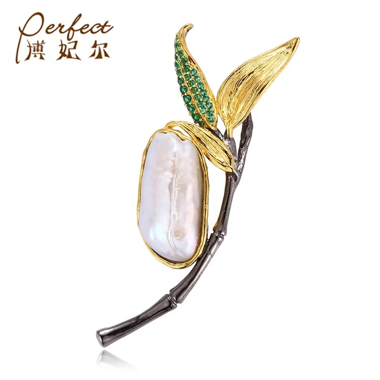 Korean Version High-grade Nano Spinel / Baroque Pin Brooch Leaf Shape Jewelry Enamel Brooch