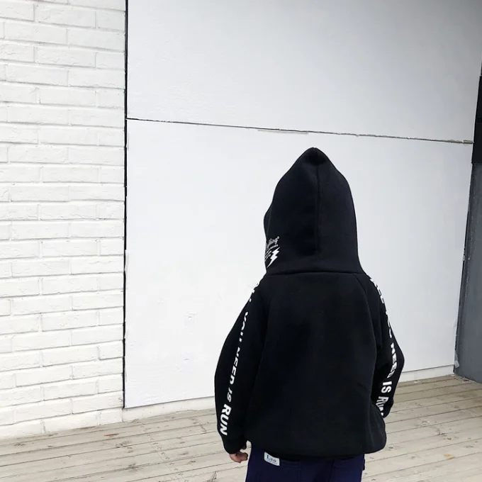 
KS1649 Stylish words print boys winter hoodie turtleneck kids high fashion hoodie 