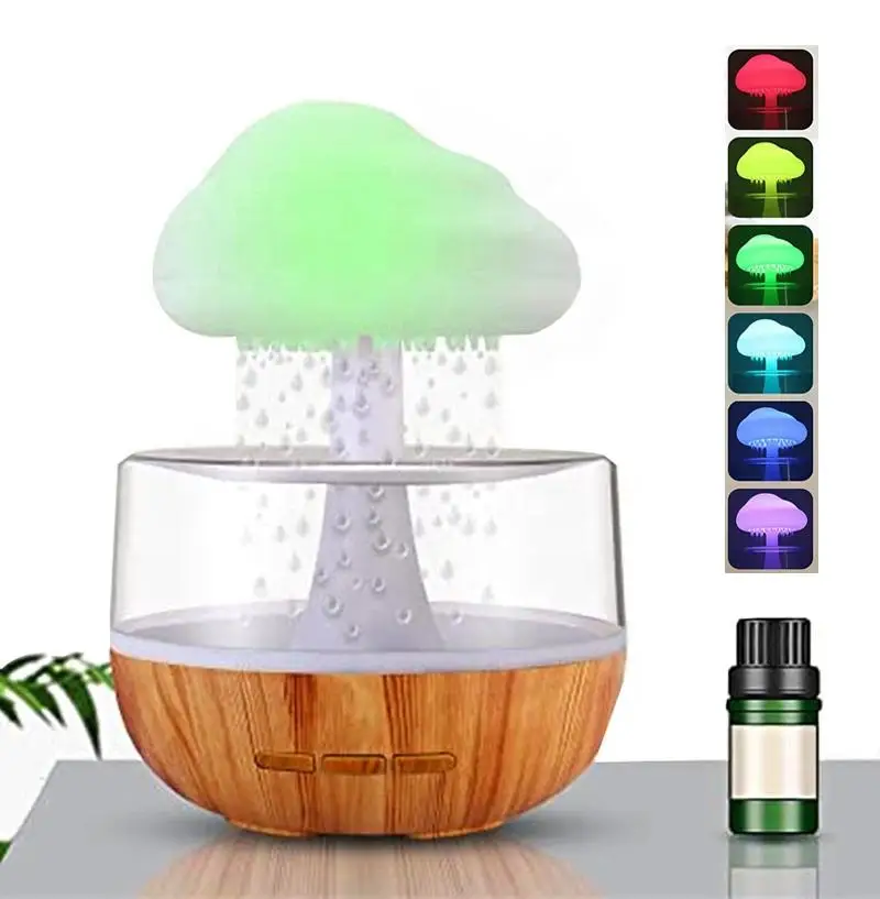 New Unique Sleeping Relaxing Water Drop Sound Night Light Aromatherapy Aroma Essential Oil Diffuser Rain Cloud Humidifier