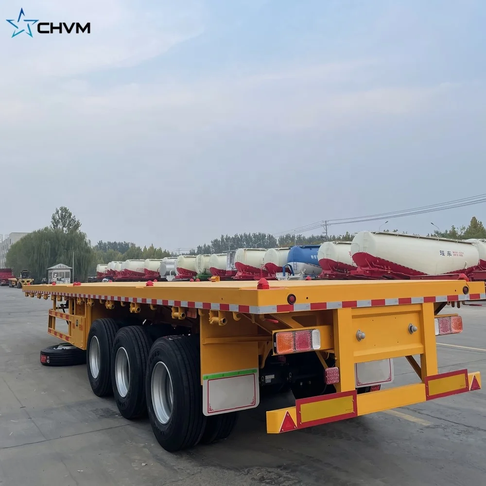 Flatbed Truck Trailer 50 Tons 40ft Flatbed Truck Trailers Skeleton Cargo 20ft Container Trailer For Sale
