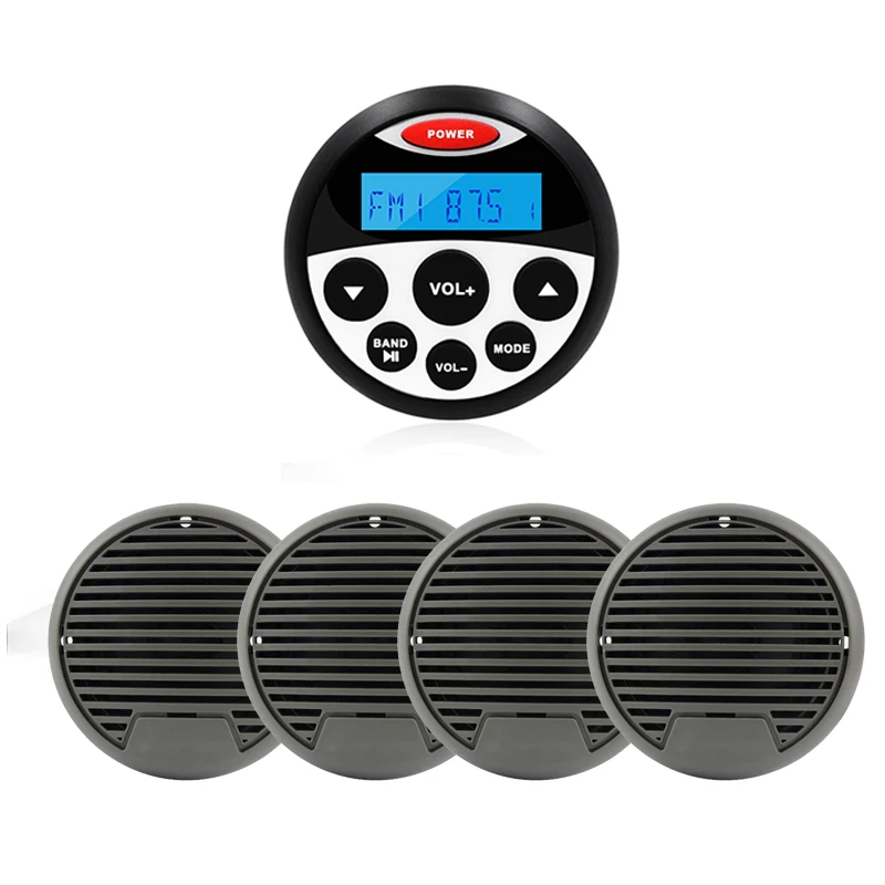 
Marine Digital Media Stereo Receiver Gauge Style Radio with 2 pairs Waterproof Speakers 