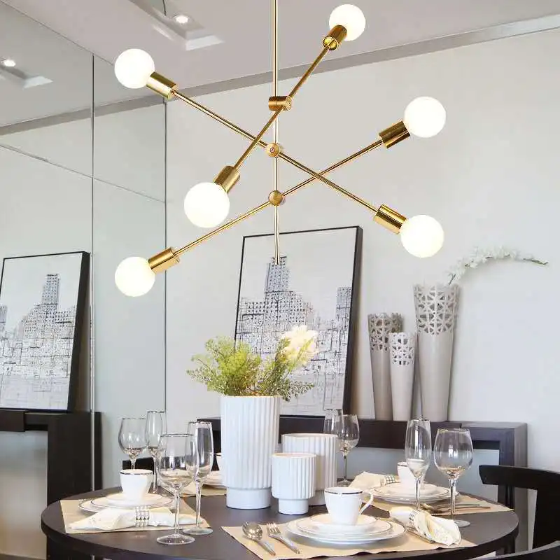 6 -Light Iron Tube lamp Simple design restaurant chandelier Modern Nordic bronze pendant light for bedroom living room