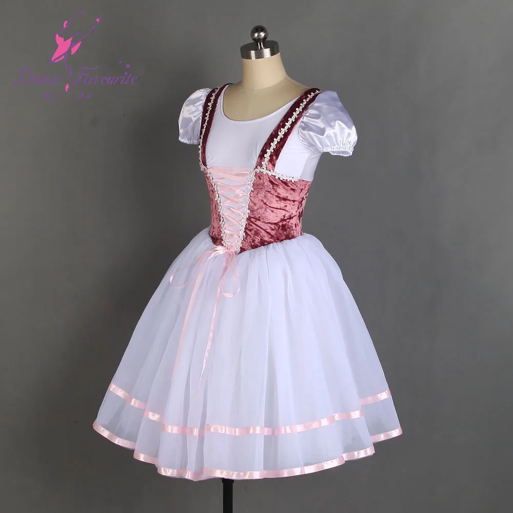 20111 Short sleeve ballet dance tutu with pink velvet bodice leotard dress platter tutu costume